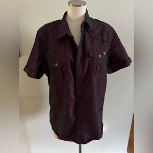 NWOT - GUESS - L - Dark Purple Short Sleeve Button-Up Shirt